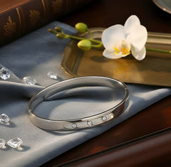 Hollowed Out Zircon Inlaid Open Buckle Bangle - Women Stainless Steel Bracelet