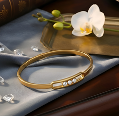 Classic Slideable 3 Zircon High Quality Stainless Steel Bangle For Women