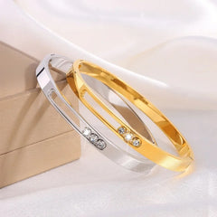 Luxury Titanium Steel Bracelet with Diamond Inlay, Non-Fading Groove Design – Chic Sliding Bangle for Girls