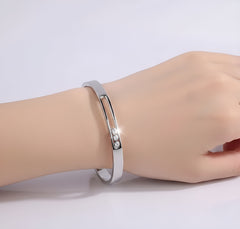 Luxury Titanium Steel Bracelet with Diamond Inlay, Non-Fading Groove Design – Chic Sliding Bangle for Girls