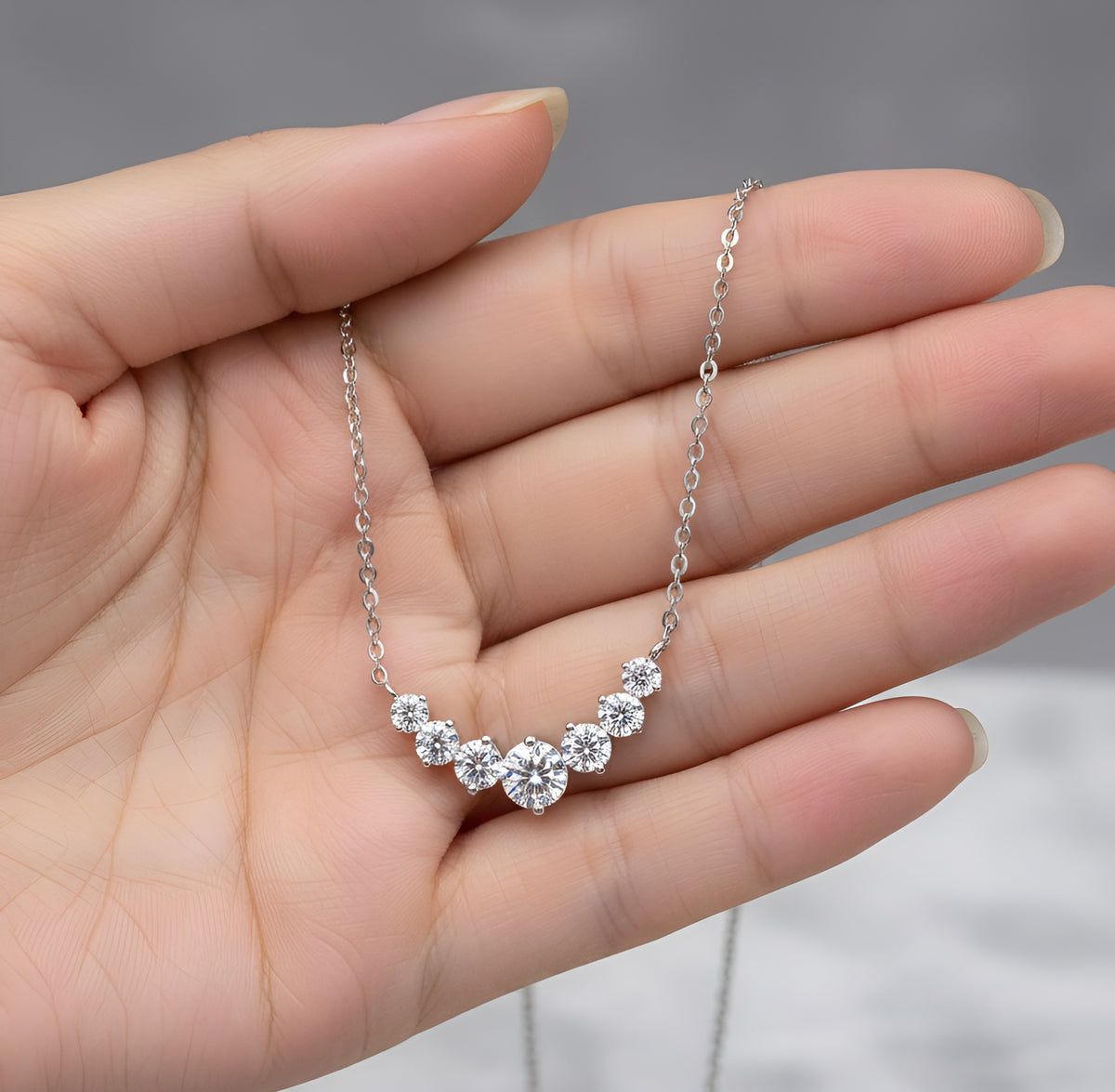 7 Moissanite Classic 925 Sterling Sliver Necklace For Women