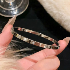 Minimalist Zircon Inlay Stainless Steel Bracelet – Silver & Gold Finish | Unisex Daily Wear