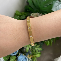Minimalist Zircon Inlay Stainless Steel Bracelet – Silver & Gold Finish | Unisex Daily Wear