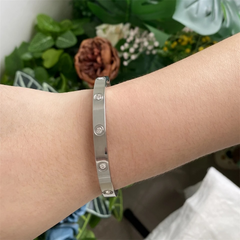 Minimalist Zircon Inlay Stainless Steel Bracelet – Silver & Gold Finish | Unisex Daily Wear