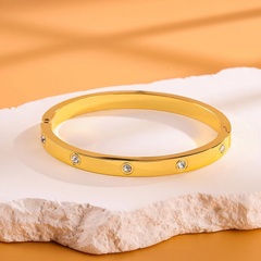 Minimalist Zircon Inlay Stainless Steel Bracelet – Silver & Gold Finish | Unisex Daily Wear