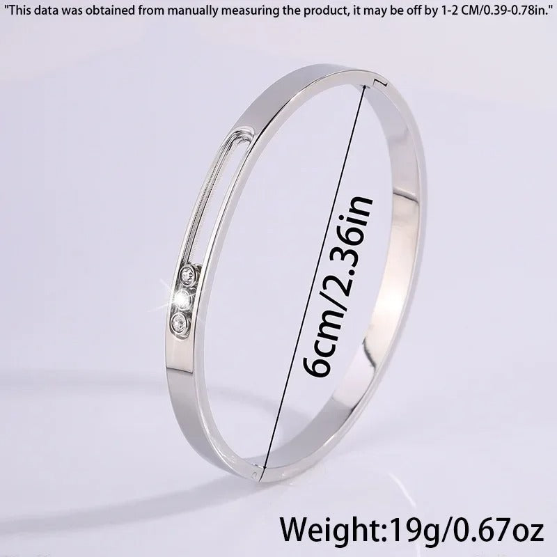 Luxury Titanium Steel Bracelet with Diamond Inlay, Non-Fading Groove Design – Chic Sliding Bangle for Girls