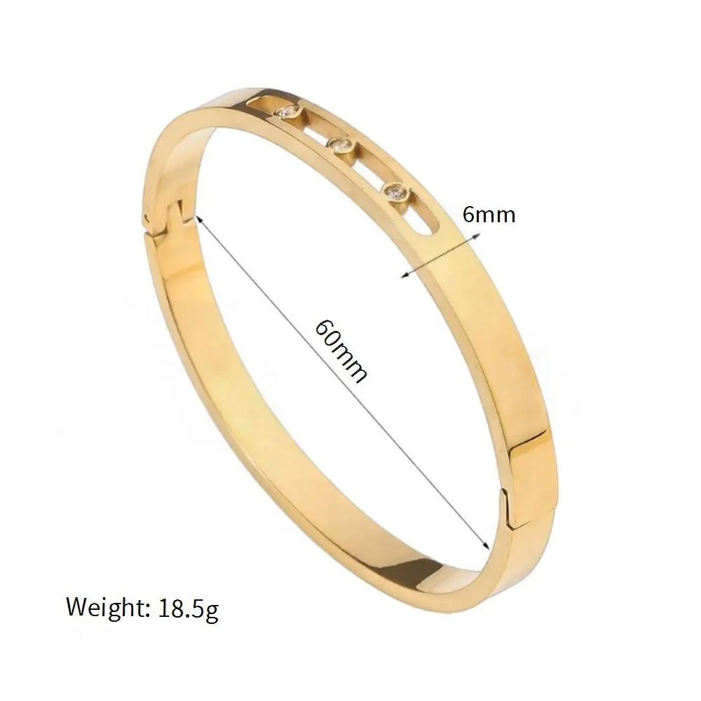 Hollowed Out Zircon Inlaid Open Buckle Bangle - Women Stainless Steel Bracelet